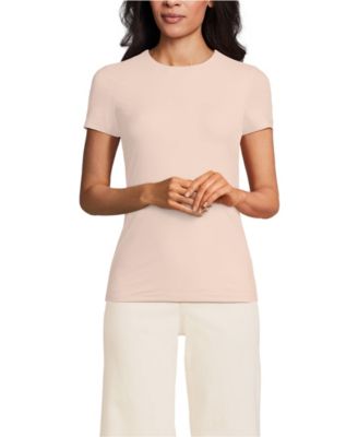 Women's Short Sleeve Tugless Double Layer Crew Neck Knit Top