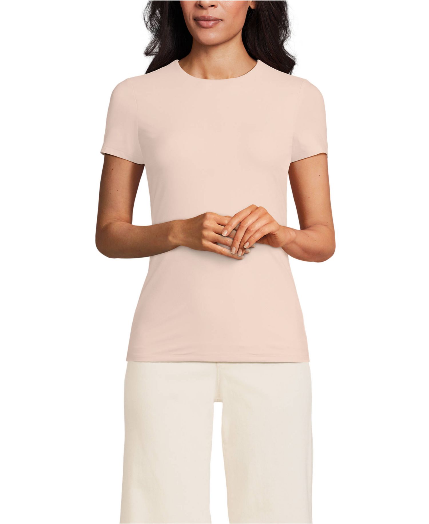 Women's Short Sleeve Tugless Double Layer Crew Neck Knit Top