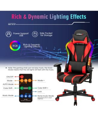 Gaming Chair Adjustable Swivel Computer Chair w/ Dynamic LED Lights