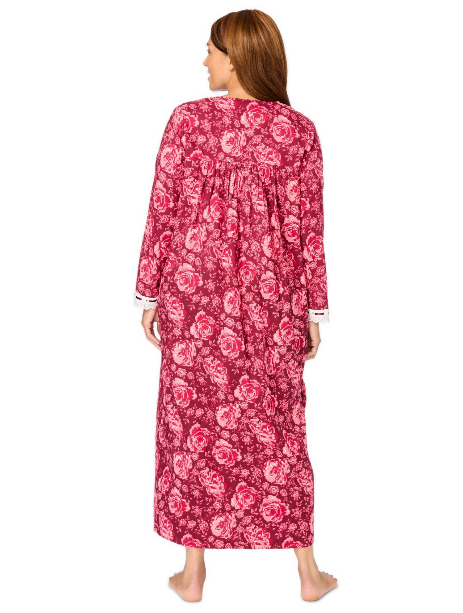 Plus Size Only Necessities Long 2-Piece Cabbage-Rose Peignoir Set