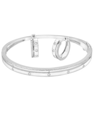 Macy's - 2-Pc. Set Diamond Bangle Bracelet and Hoop Earrings (1/4 ct. t.w.) in Sterling Silver