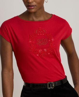 Petite Sequin Crest Jersey T-Shirt