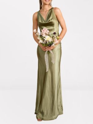 Cowl Front Satin Bridesmaid Dress