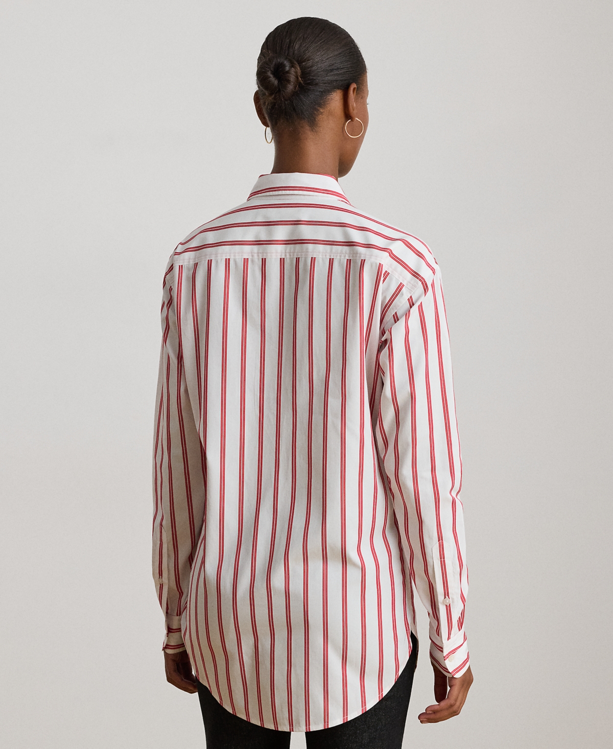 Ralph Lauren Petite Point Collar Striped Shirt In White