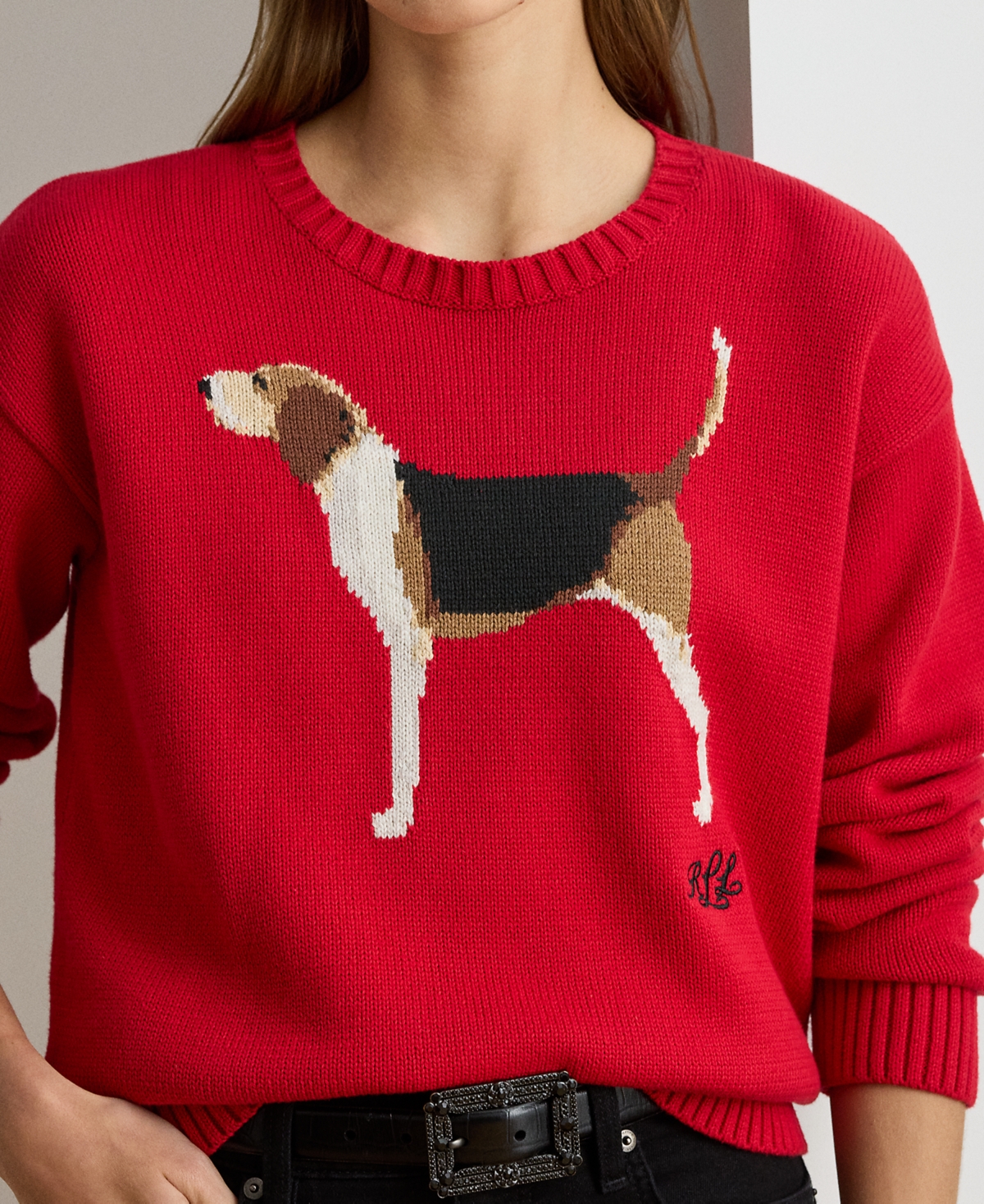 Ralph Lauren Petite Intarsia-knit Crewneck Sweater In Red
