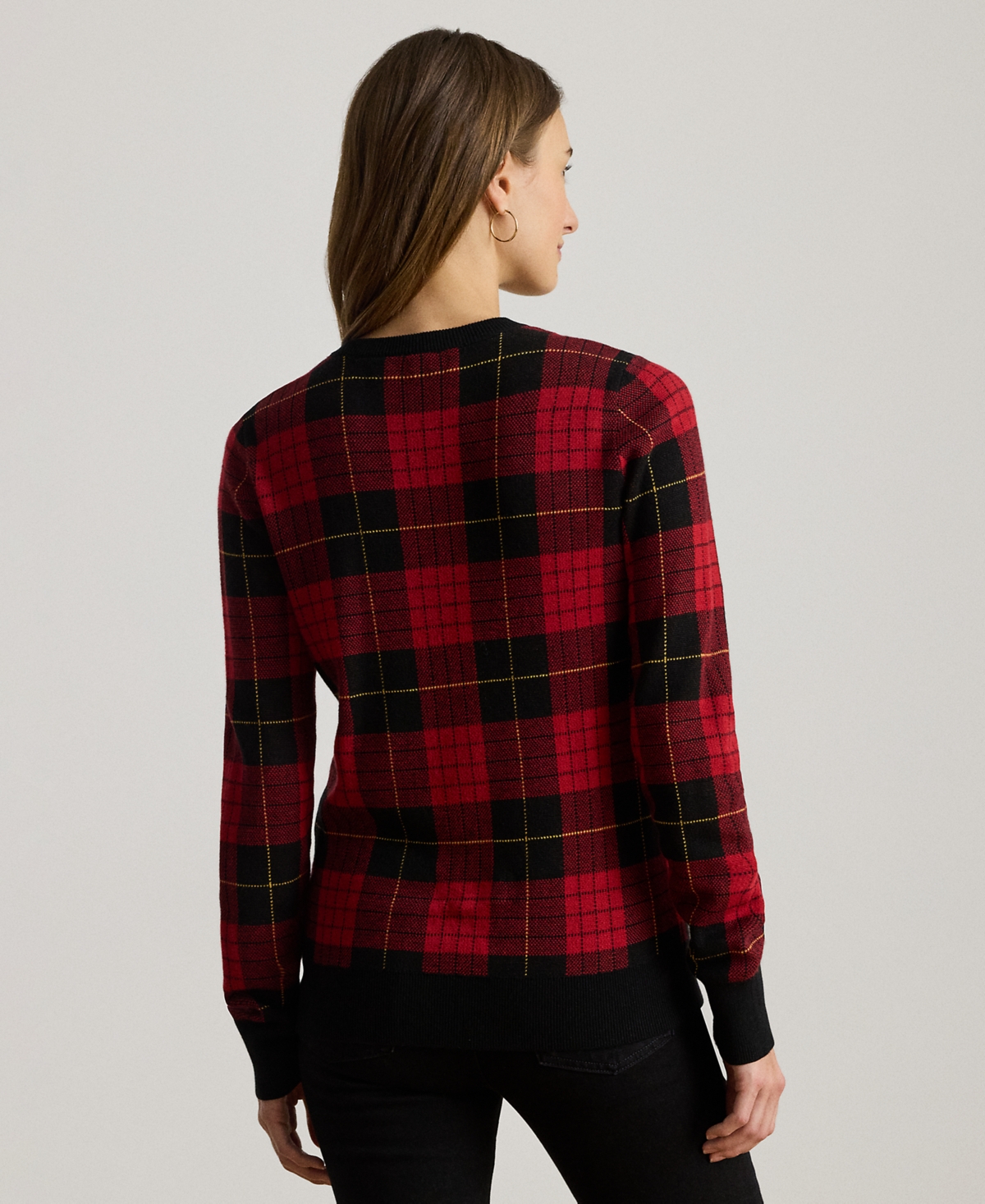 Ralph Lauren Petite Plaid Crewneck Sweater In Red