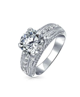 Sterling Silver Art Deco Style 2CT Princess Cut CZ Solitaire & Pave Band Ring Set