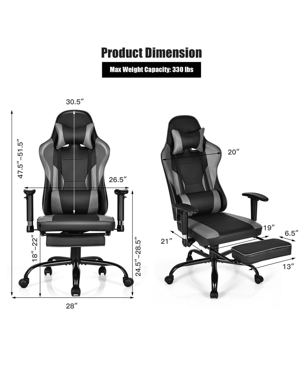 Gymax Massage Gaming Chair Racing Computer Task Chair Recliner w/Footrest