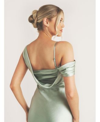 Women's Asymmetric Bardot Satin Bridesmaid Dress