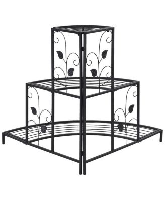 3 Tier Floral Corner Plant Stand Metal Flower Pot Rack Stair Display Ladder