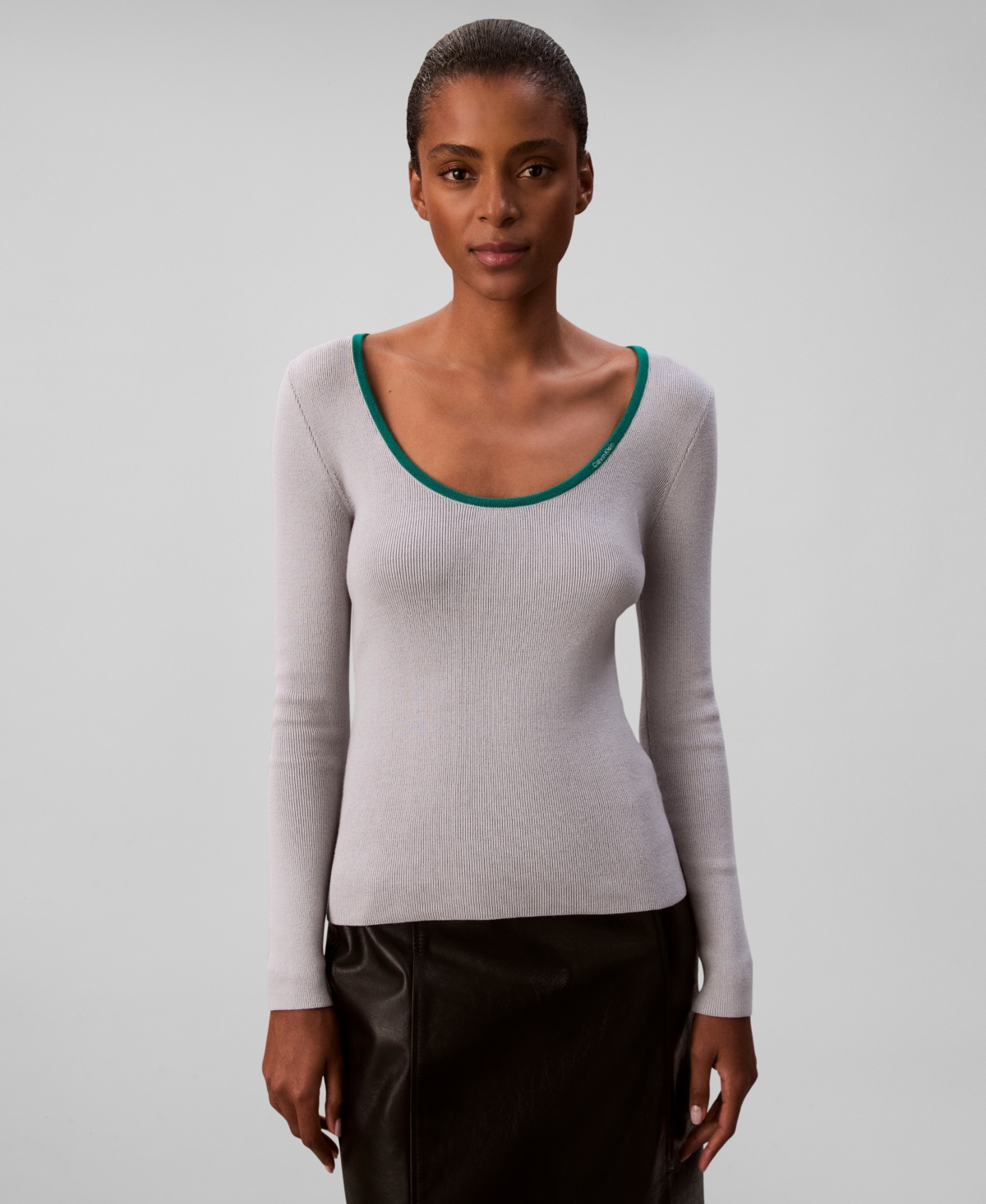 Calvin Klein Jeans Est.1978 Calvin Klein Women's Cotton Blend Classic Scoopneck Sweater In Gray