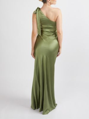Women's Bow One Shoulder Satin Bridesmaid Dress