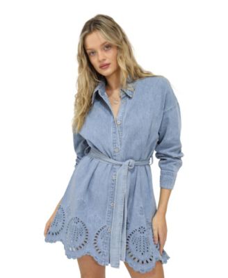 Women's Sunday Somewhere Denim Broderie Mini Shirt Dress