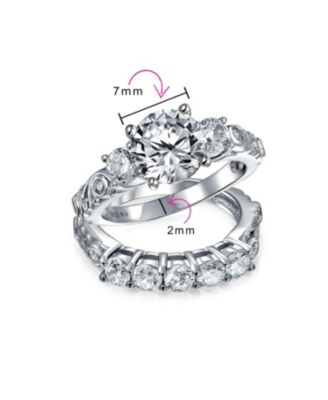 3CT Round Solitaire Three Stone Promise Ring Set,Cubic Zirconia Past Present Future CZ Side Stones Gold Plated Sterling Silver,
