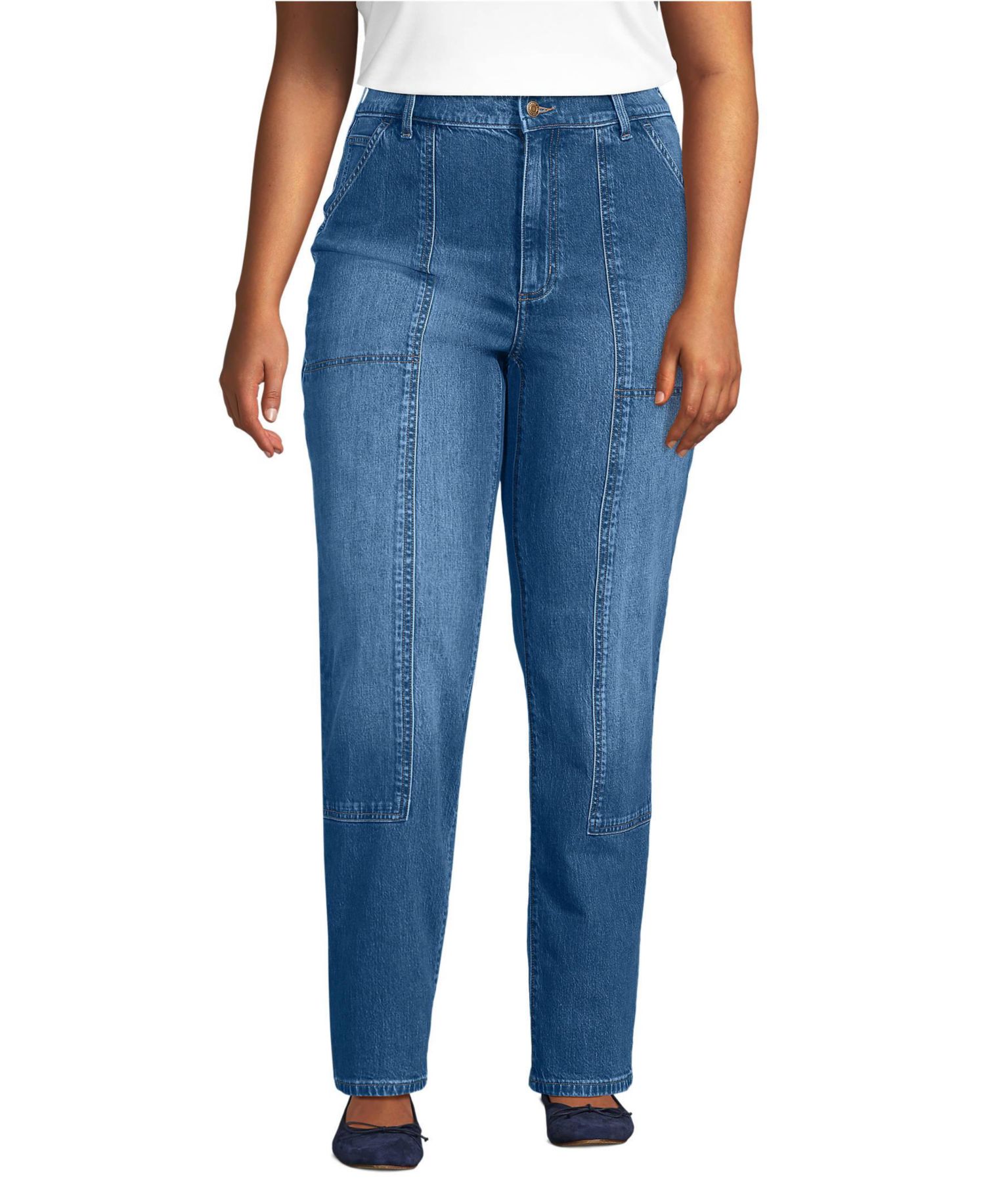 Women's Plus Size Soft Denim High Rise Rail Straight Leg Utility Jeans