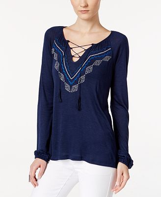 lace up peasant blouse