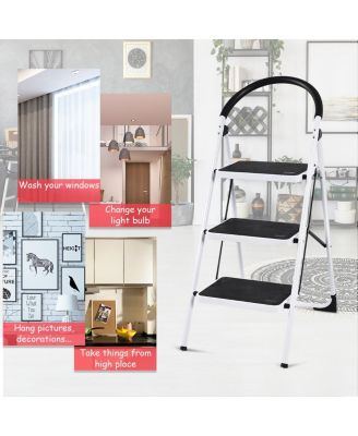 3 Step Ladder Folding Stool Heavy Duty 330Lbs Capacity Industrial Lightweight