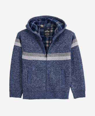 Xray Boys Full Zip Hooded Sweater With Stripes And Faux Shearling Lining - Marbled bluelight grey 29$