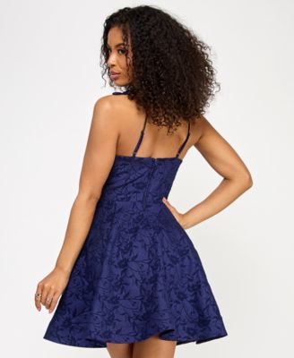 Juniors' Jacquard Strappy Fit & Flare Dress