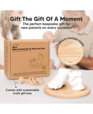 Reve Baby Casting Kit Hands and Feet Mold, 3D Baby Hand Casting Kit 0-9 Months with Wood Base, BPA-Free Baby Keepsake