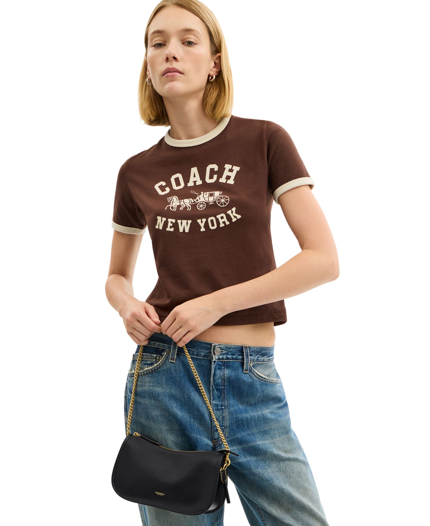 Женская сумка COACH Waverly Small Leather Shoulder, цвет: Латунный / Чёрный — фото 8