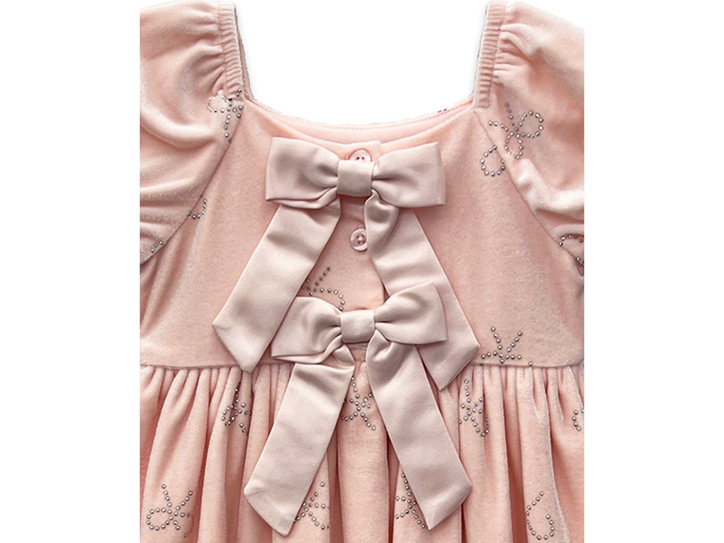 Платье Blueberi Boulevard Puff Sleeve Stretch Velvet Bow Dress для девочек-малышей, цвет: Светлый пастельный розовый — фото 3