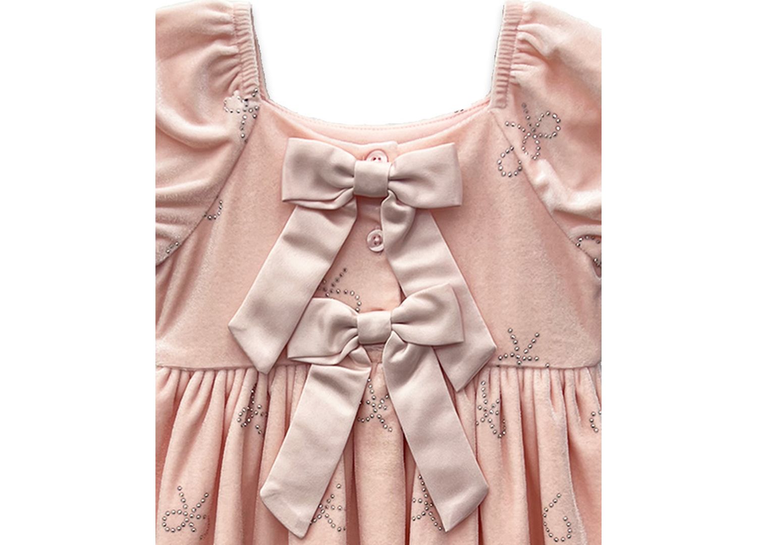 Baby Girls' Puff Sleeve Stretch Velvet Bow Dress