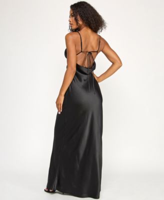 Juniors' Satin Back Tie Long Gown