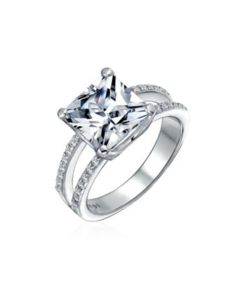 3CT Square Princess Cut CZ Promise Ring Cubic Zirconia Split  Shank Pave Band Sterling Silver