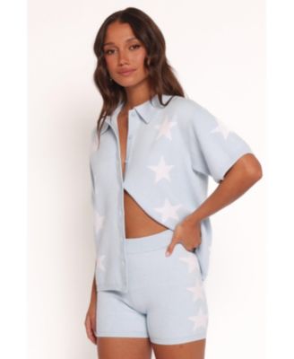 Women's Lela Knitted Shirt - Light Blue Stars