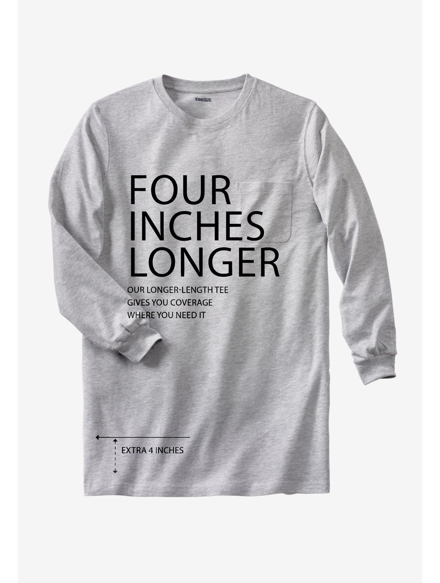 Men's Big & Tall Shrink-Less Lightweight Longer-Length Long-Sleeve Crewneck Pocket Tee
