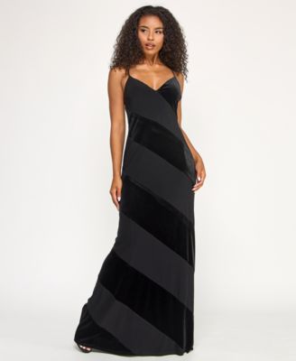 Juniors' Low-Back Velvet Panel Long Slip Gown