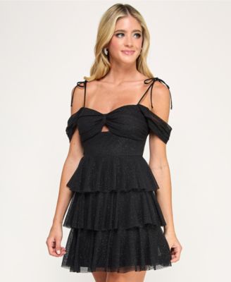 Women's Glitter Off-Shoulder Tiered Mini Dress