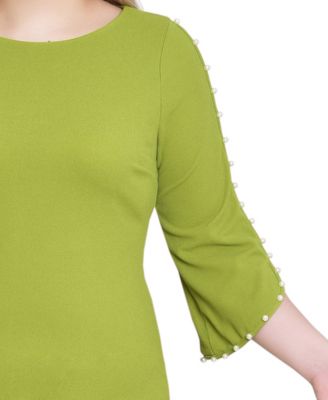 Petite 3/4 Cultivated Pearl-Detail Petal Sleeve Dress