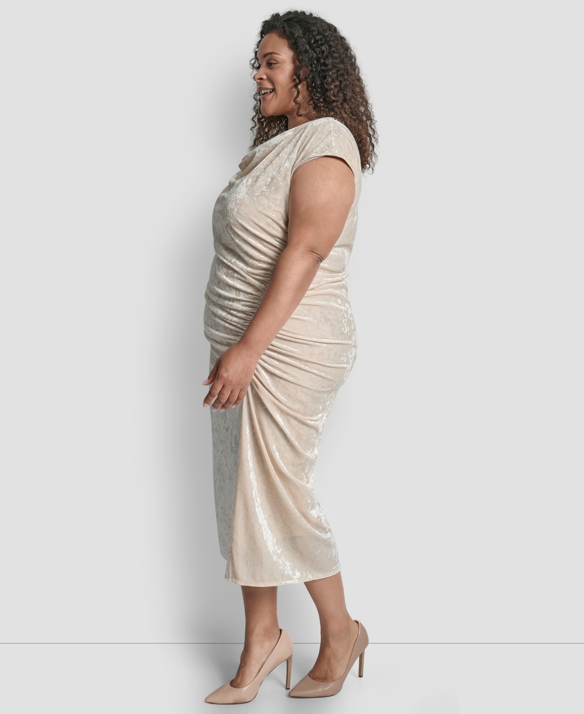 Dkny Plus Size Bungee Cord Ruched Midi Dress In Gray