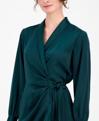 Women's Satin Ruffle-Hem Wrap Dress