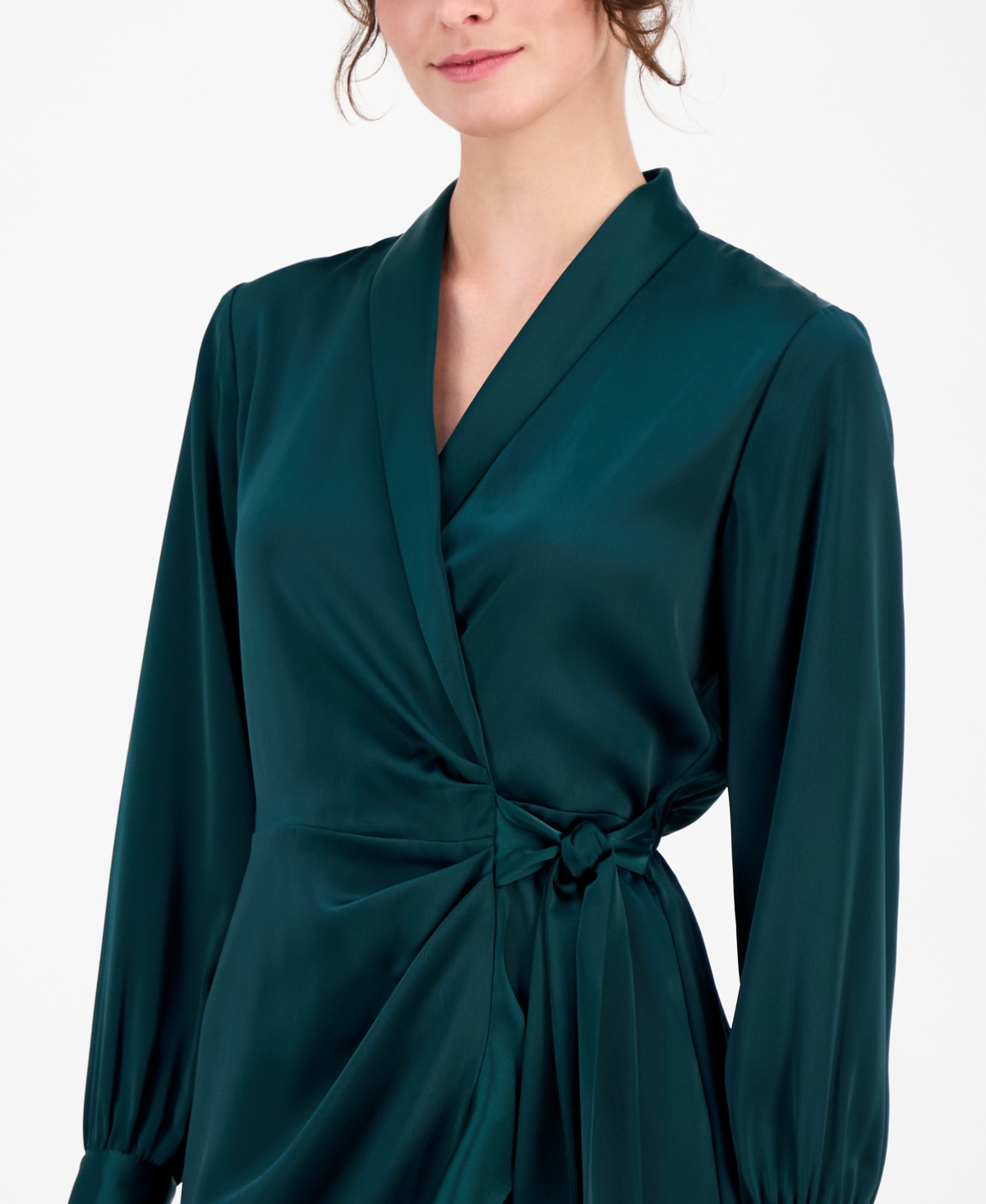 Anne Klein Women's Satin Ruffle-Hem Wrap Dress