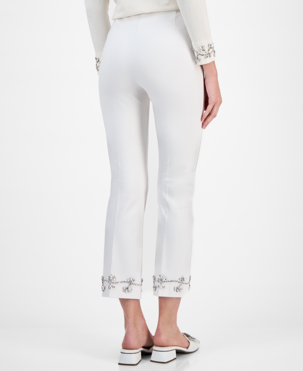 Anne Klein Women's Embellished Pull-on Kick-flare Pants In White