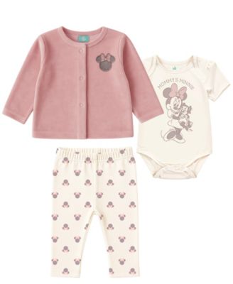 Disney - Baby Girls 3-Piece Minnie Cardigan, Bodysuit and Pants Set