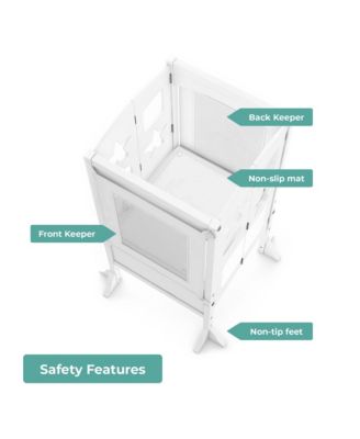 Classic Kitchen Helper Kids' Step Stool - Natural: Foldable and Adjustable Wooden Toddler Tower for Learning with Keeper