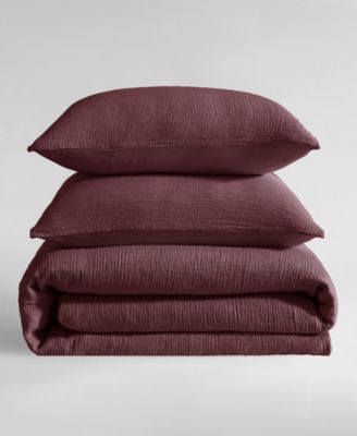 Washed Texture Solid Cotton Jacquard 3 Piece Comforter Set, Queen