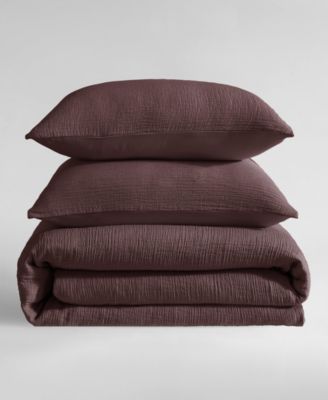 Washed Texture Solid Cotton Jacquard 3 Piece Comforter Set, Queen