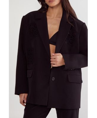 Women's Tailored Crochet Insert Oversized Blazer