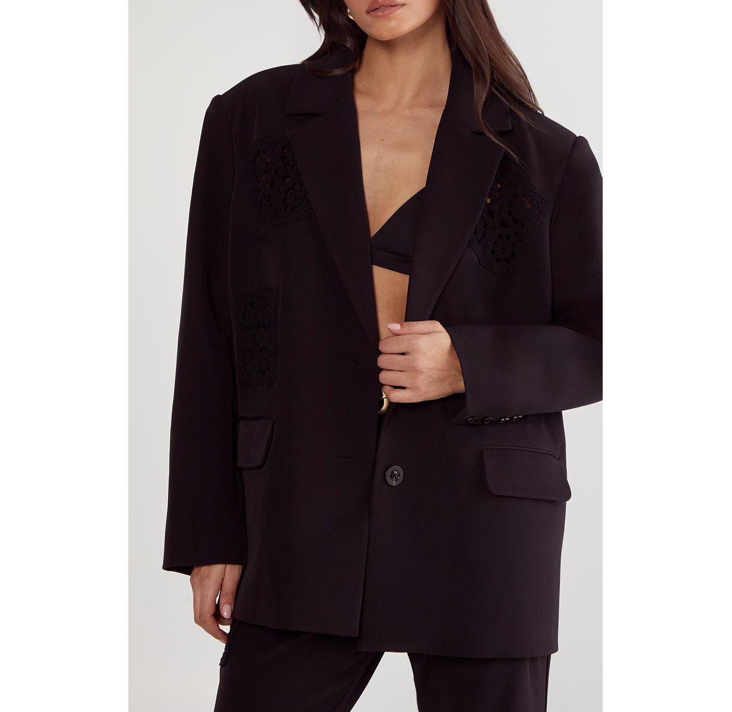 Women's Tailored Crochet Insert Oversized Blazer