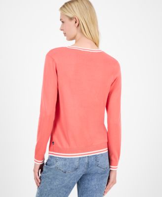 Women's Cotton Cable Knit Crewneck Sweater