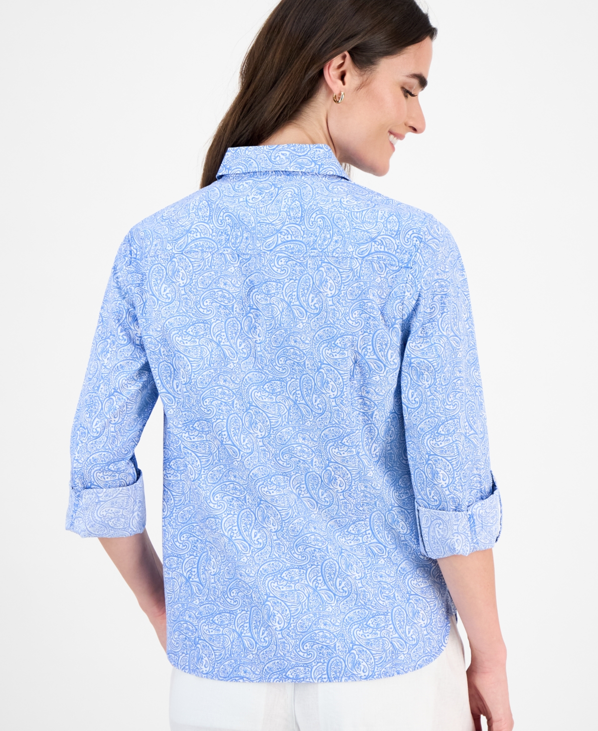 Nautica Jeans Women's Cotton Garden Paisley Roll-tab Shirt In Blue