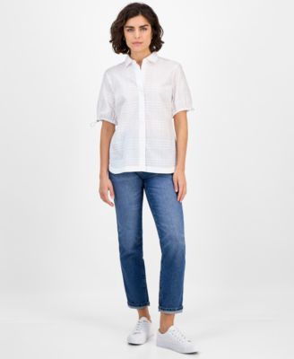 Women's Windowpane Bungee-Sleeve Camp Shirt