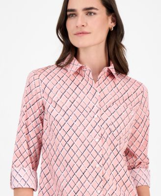 Women's Cotton Argyle Dot Roll-Tab Shirt