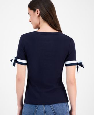 Nautica Women's Cotton Tie-Sleeve Top