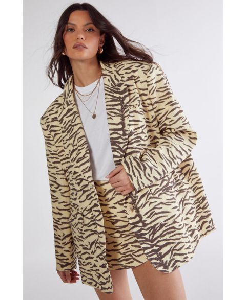 Женский пиджак Nasty Gal Zebra Print Oversized Tailored Blazer, цвет: Сливочный
